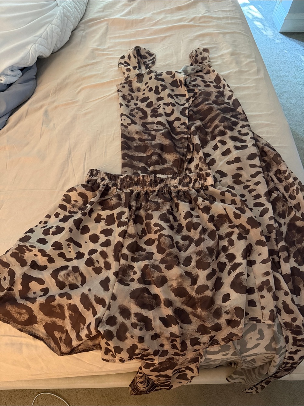 Girls Leopard Print Summer Dress in Brown and Cream
